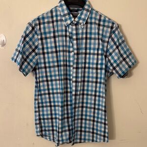 Lee Men's Blue and White Plaid Button-Down Shirt